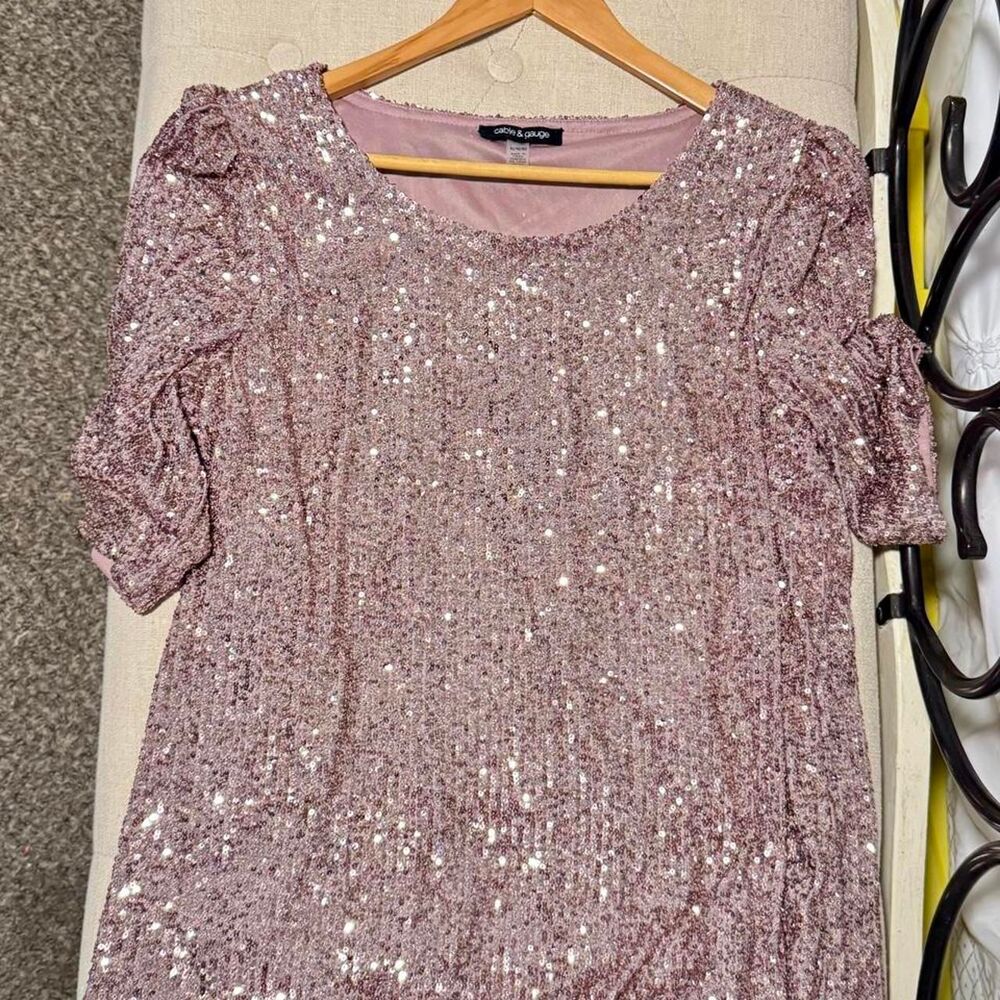 Cable and Gauge Women's Rose Gold Sequin Blouse